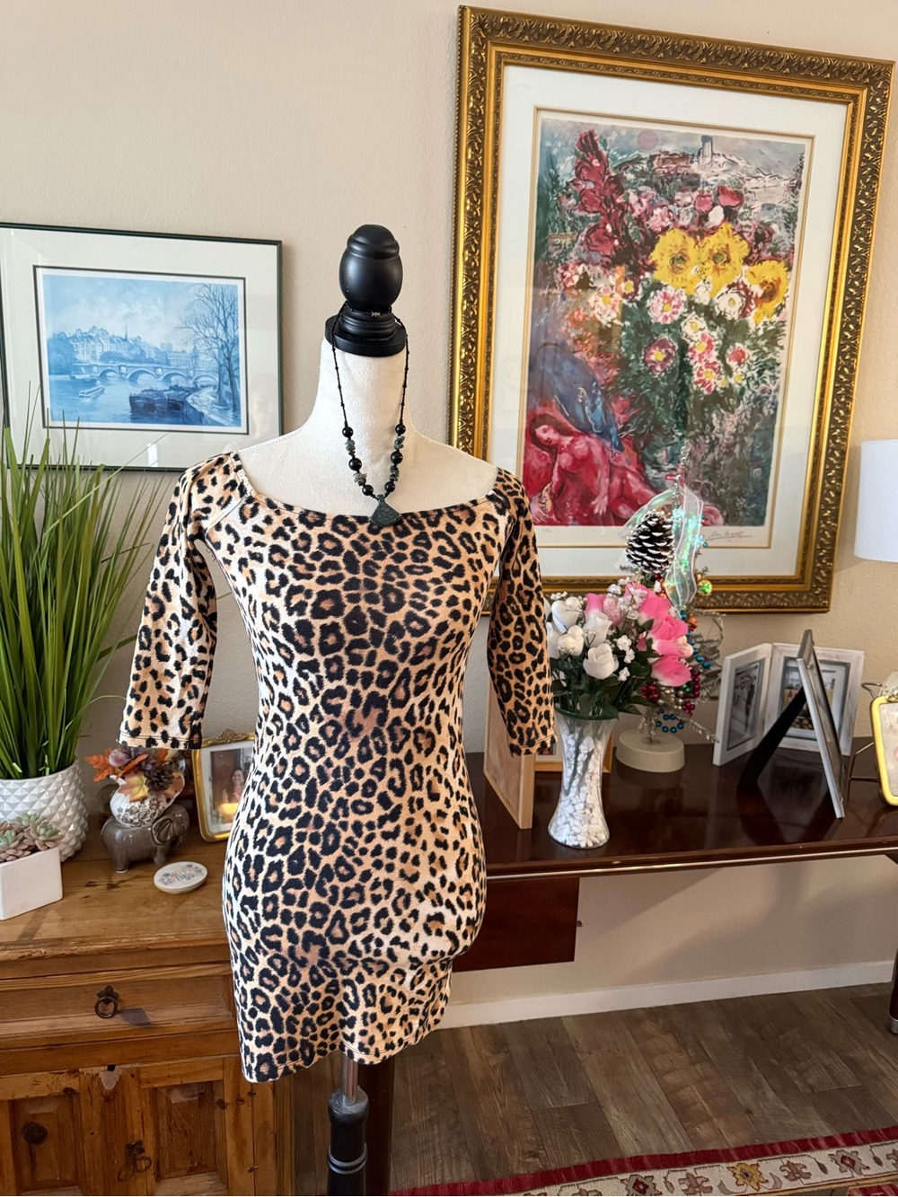Forever 21 Leopard Print Off-Shoulder Mini Dress - Beige & Black